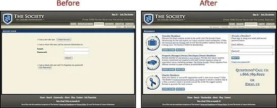 TheSociety.com Sign In Page Before and After