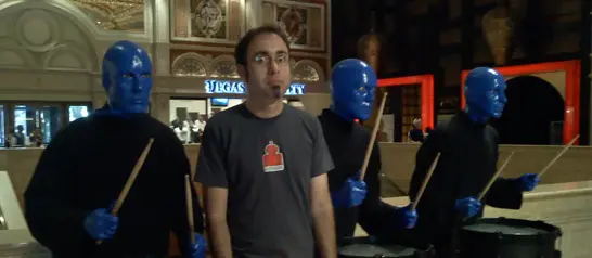 hanging out with blue men from Blue Man Group