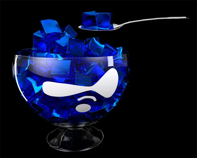 Drupal flavored Gelatin in a glass bowl
