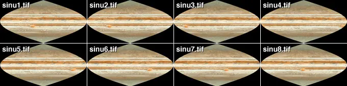 Eight Sinusoidal Projections of Jupiter