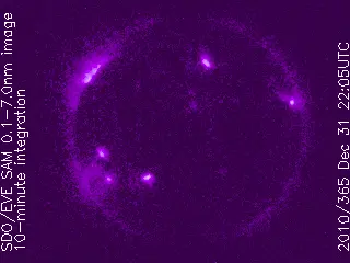 SDOs Extreme ultraviolet Variability Experiment (EVE) Soft X-Ray Image from SAM Pinhole Camera